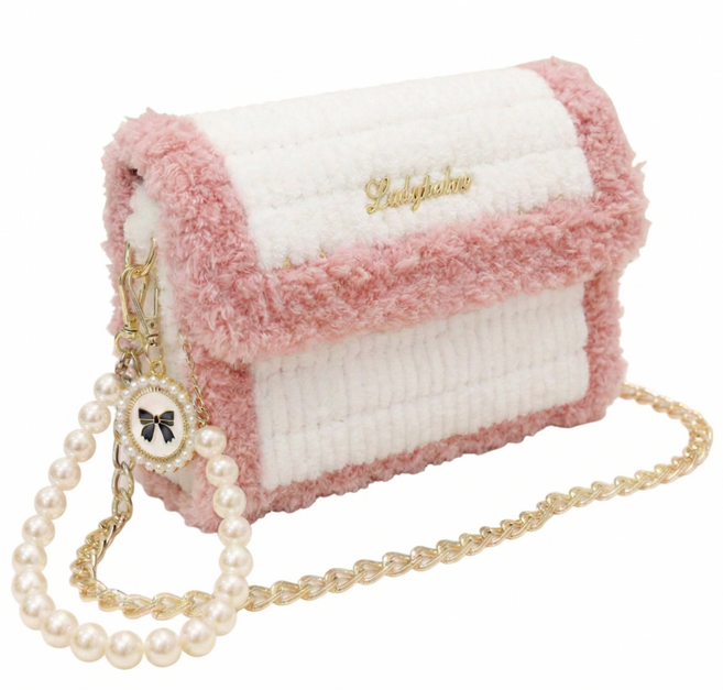 [영상제공] 샤샤벨 네트 공예 레터링키링백 가방 만들기 diy 재료 세트, 화이트핑크, 1개