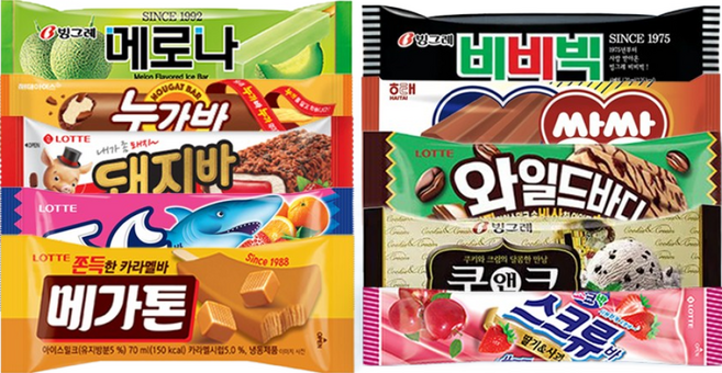 막대 아이스크림 70ml 30개 혼합 (메로나3+누가바3+돼지바3+스크류바3+죠스바3 쿠앤크3+비비빅3+ 메가톤3+ 쌍쌍바3+와일드바디3), 1세트