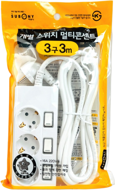 [JAYA]두남 써보니 국산 3구 멀티탭 개별 스위치 3m 멀티콘센트 M-1333콘센트, 1개, 화이트