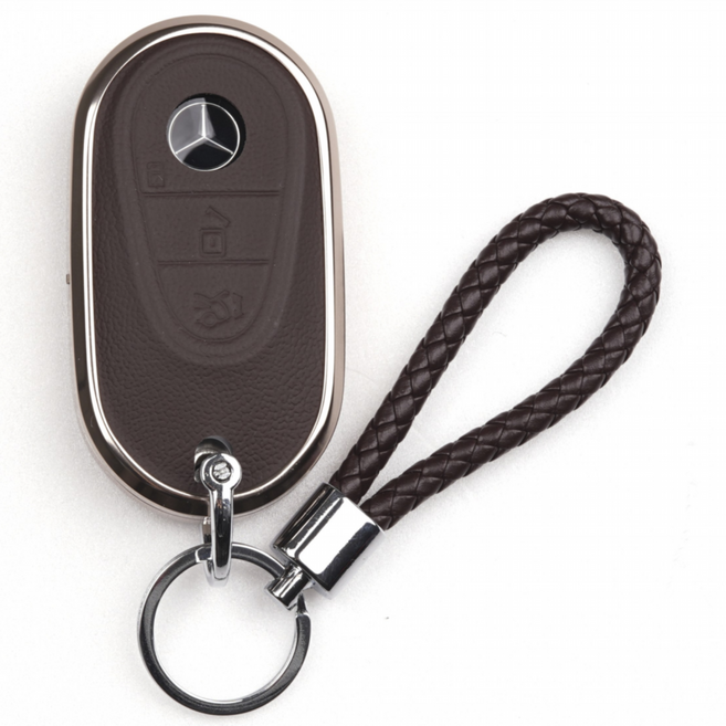 옳다스토어 벤츠 신형 가죽 메탈 키케이스, 타입A, 브라운