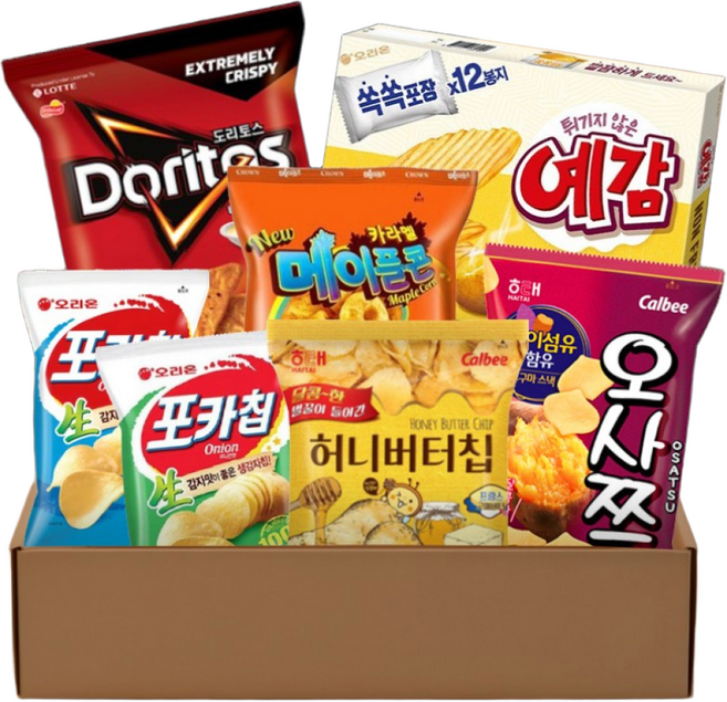 야식/영화/집콕팩 과자세트 (예감 포카칩 도리토스 허니버터칩 카라멜메이플콘 오사쯔), 1세트, 7종