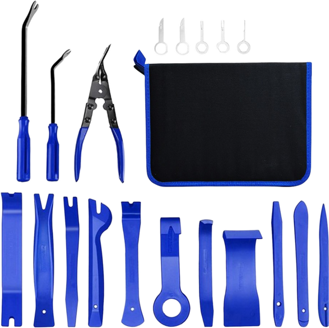 바벨롭 자동차 장비 프리미엄 플라스틱 리무버 헤라 19종 세트 차량용 내장재 리무버 전용파우치 포함, 1개, 블루+블랙