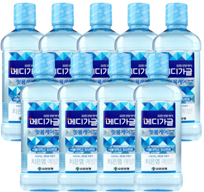 [유한양행]덴탈케어 메디가글 구강청결제 750ml 잇몸케어 마일드, 9개