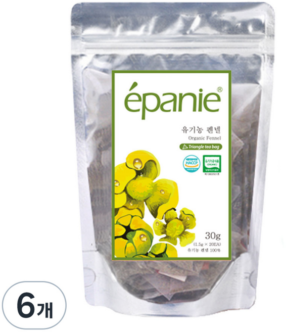 에빠니 유기농 펜넬 삼각망 티백, 1.5g, 20개입, 6개