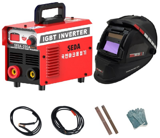 SEDA 가정용 전기 아크용접기 세트, 1세트, SEDA-200A UP 아크 풀세트+자동차광면