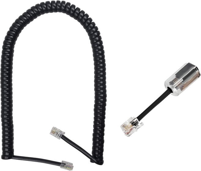 전화 수화기선 스프링선 전화선 꼬임방지기, 2세트, 3m, RJ9 4P4C Black