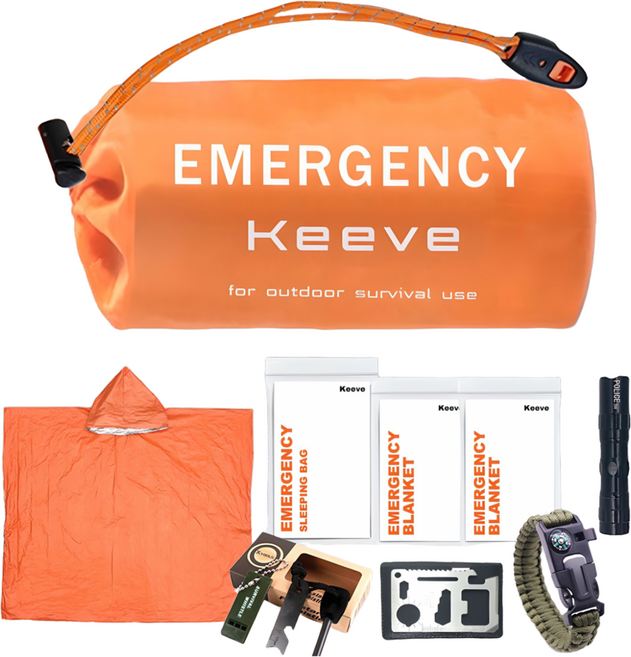 KEEVE 휴대용 재난가방 생존키트 응급 침낭 은박담요 8종세트, 1세트