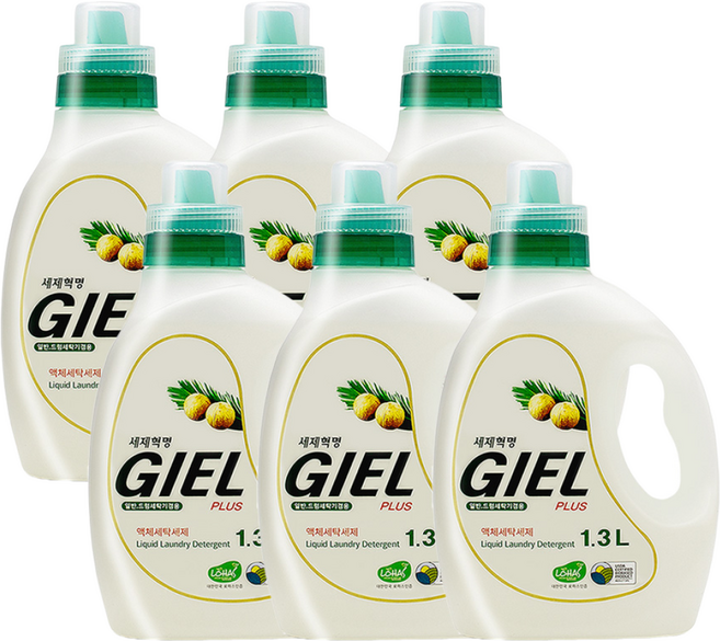 세제혁명 [세제혁명]친환경인증 액체세제 지엘 플러스 액상세제, 1.3L, 6개