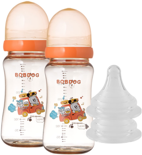 리틀밥독 국내 제조 PPSU 유꼭지젖병 트윈팩, 오렌지, 300ml, 1세트