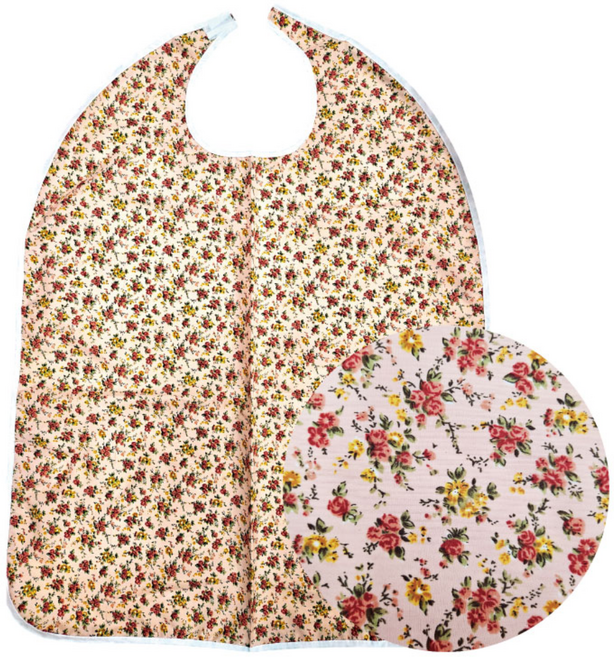 요양원 방수턱받이 성인 어르신 간병인 식사보조 앞치마, 1개, 핑크로즈