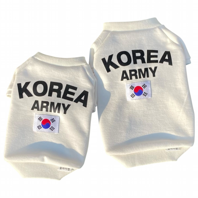 쏭바이펫 강아지 고양이 댕댕이 코리아 아미 티셔츠 아이보리 S-2XL, 1개