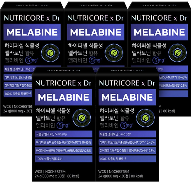 [공식] 뉴트리코어 x Dr 하이퍼셀 식물성 멜라토닌 함유 멜라바인 5mg, 24g, 5개