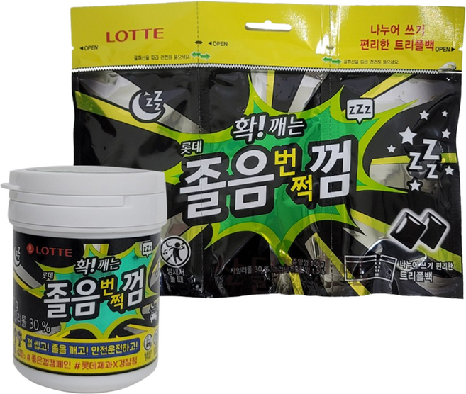 롯데 졸음번쩍껌 87g1통 + 리필105gX1팩 자일리톨껌 졸음방지껌 졸음껌, 1개, 192g