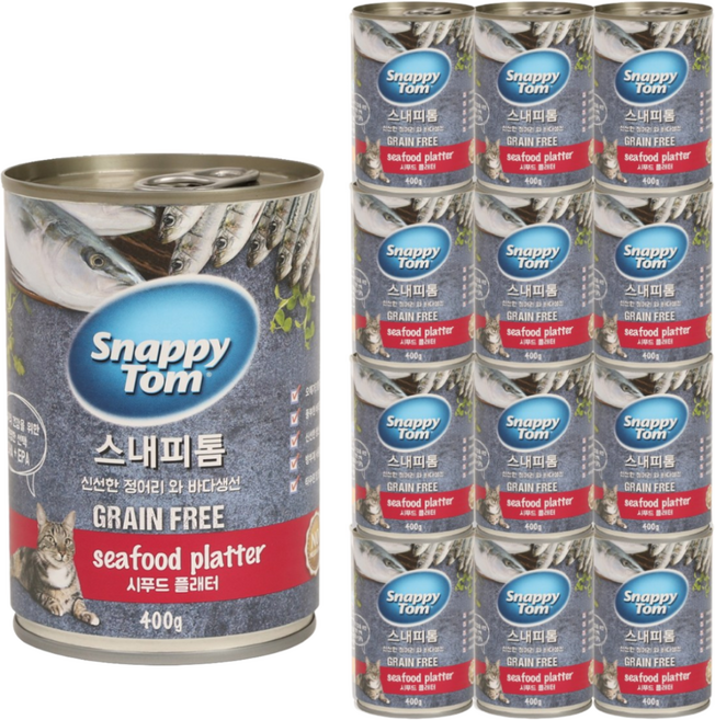 스내피톰 고양이 습식 주식 캔 대용량, 400g, 12개, 혼합맛(정어리/바다생선)
