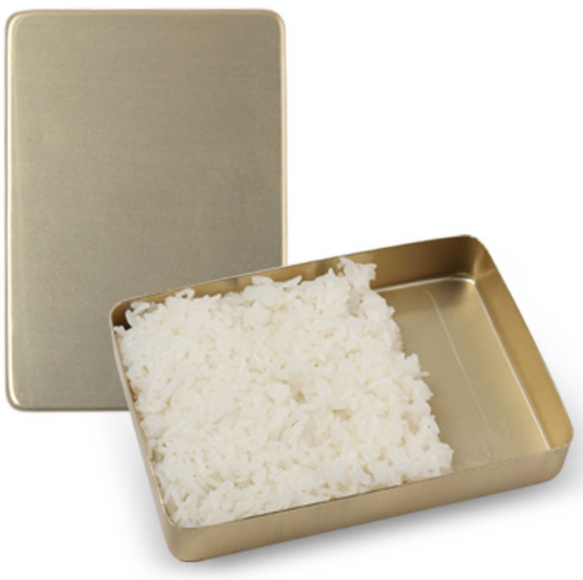 [추억의 옛날 양은 도시락통] 알루미늄 나들이 레트로 양철 도시락, 1개, 금색-직사각소 도시락