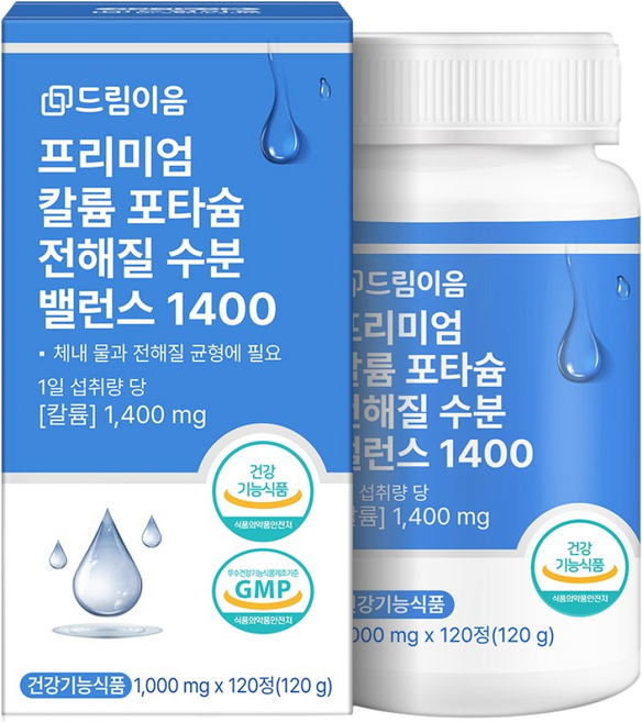 드림이음 프리미엄 칼륨 포타슘 전해질 수분 밸런스 1400 영양제, 1개, 120정