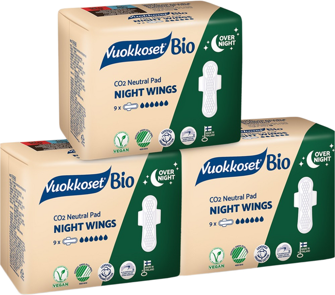 뷰코셋 나이트윙 대형 생리대, 오버나이트, 9개입, 3세트