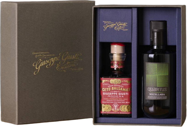 세트 쿠아르투스 엑스트라버진 올리브 오일 500ml & 주세페주스티 3메달 큐빅 발사믹 식초 250ml, 1세트