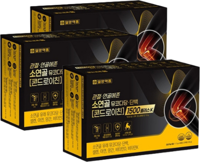 일양약품 관절 연골에존 소연골 뮤코다당 단백 콘드로이친 1500플러스K 132g, 120정, 3개