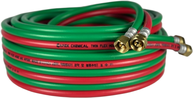 [에이팩스케미칼] 국산 고급 산소용접 호스 니플 장착 트윈호스 쌍줄호스 5mm 8mm, 1개