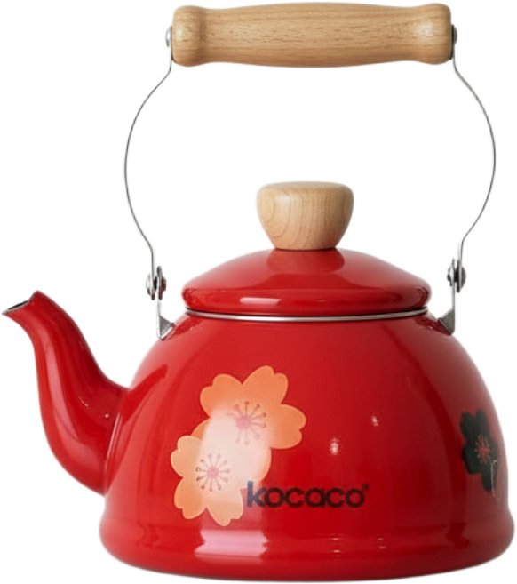 애프리콧 플라워 법랑주전자 1500ml 티포트 인덕션용, 1개, 레드