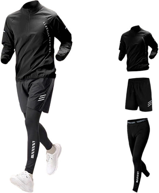 FANSYLI 런닝복 세트 남성용 기능성 드라이핏 피트니스 헬스복세트 달리기 라이딩 헬스 스포츠 땀복 러닝복 운동복 트레이닝복 상하복 5종세트 0924JLL440