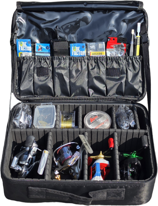 낚시 릴 케이스 다용도 칸막이 멀티 짬낚시 바다낚시 민물낚시 보조가방 낚시가방 낚시주머니, 블랙, 1개