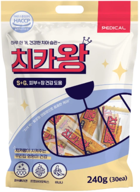 치카왕 강아지 소프트 발포형 덴탈껌 대용량, 240g, 1개, 피부&장 - 쿠팡