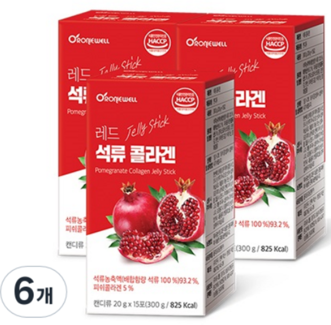 로니웰 레드 석류 콜라겐 젤리 스틱, 300g, 6개