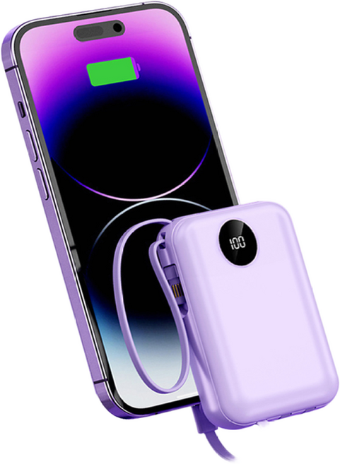 리베타 4in1 케이블 일체형 고속충전 미니 보조배터리 10000mAh 아이폰 C타입 LED잔량, 퍼플
