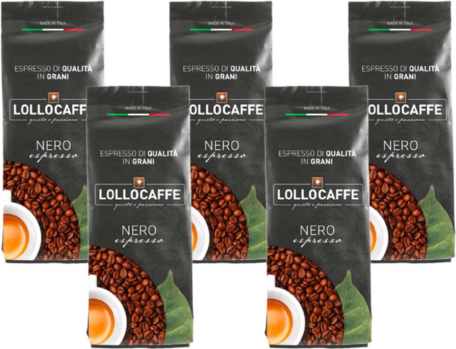 이탈리아 나폴리 장인 로스팅 [롤로 LOLOCAFFE ] NERO Espresso 1g 원두 네로 진한 에스프레소 커피 고급 원두커피 강배전 다크로스트, 5개, 1kg, 홀빈(분쇄안함)