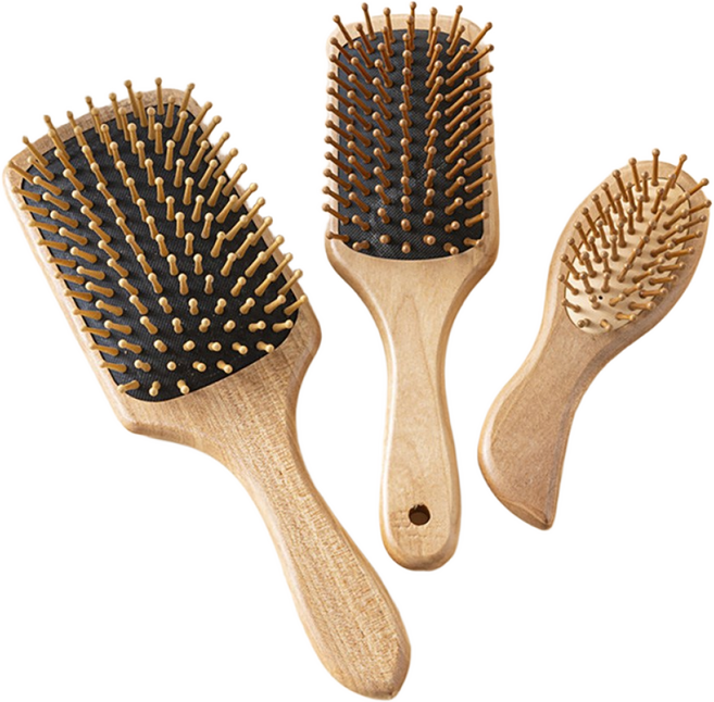 아이리즈 원목 패들 헤어 브러쉬 두피마사지 나무빗 3종세트, 1개, 3종