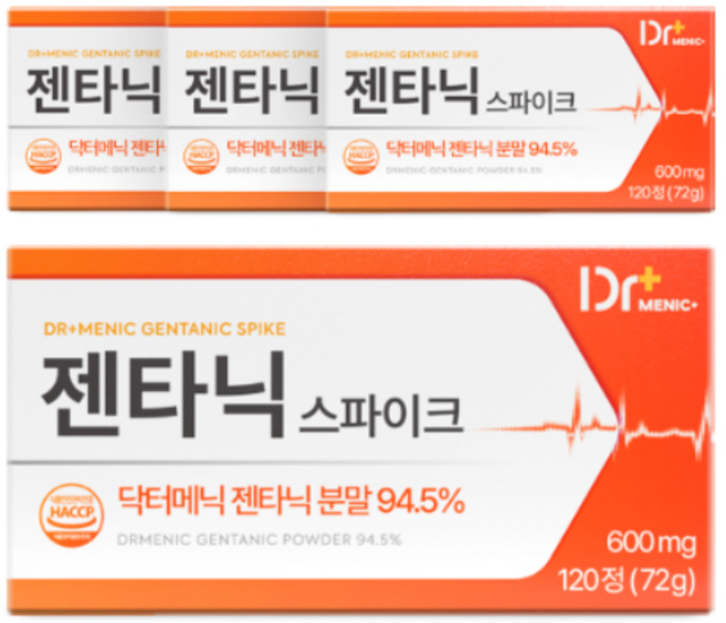[정품 94.5%] 닥터메닉 젠타닉 스파이크 바나바잎 해썹 식약청인증, 4개, 120정