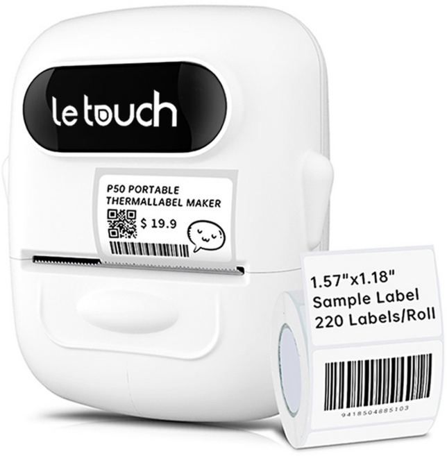 [당일출고]레터치 P50 고급형 로봇 무선 라벨프린터기 라벨기 출력기 미니 휴대용 스티커 무잉크출력기 블루투스, 1개, 색상-화이트
