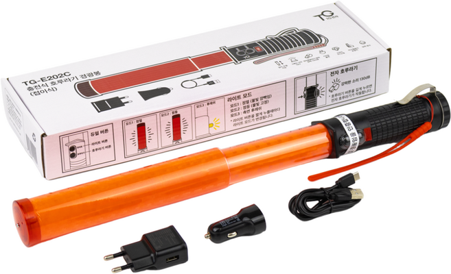TG전자 충전식 접이식 LED 경광봉 호루라기 신호봉 TG-E202C, 1개, 레드