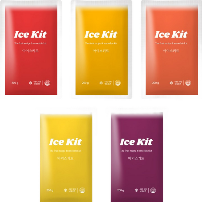 카페메뉴 생과일주스 생과일스무디 간편 레시피팩 딸기 망고 복숭아 파인애플 블루베리 아이스키트 200g, 5개, 200ml