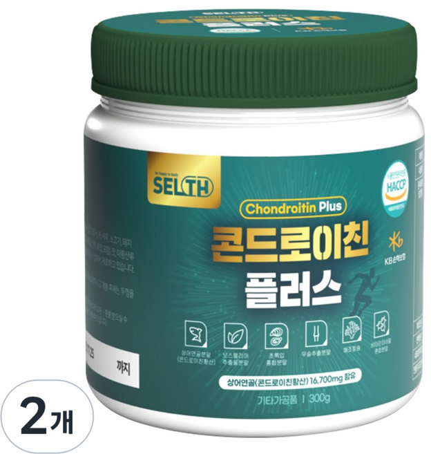 콘드로이친 플러스 분말 HACCP 인증 상어 연골 초록입홍합 보스웰리아 우슬 포함 가루 대용량, 300g, 2개