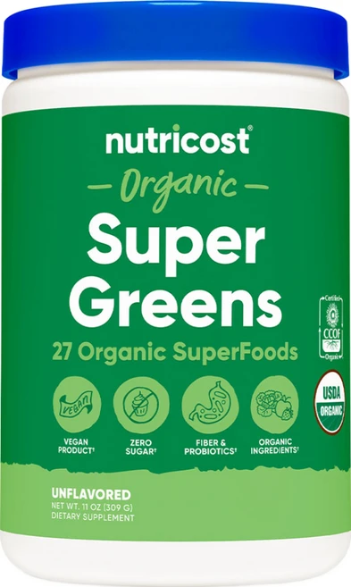뉴트리코스트 오가닉 슈퍼 그린즈 파우더 30회분 무맛 1병, 1개, 309g - 쿠팡