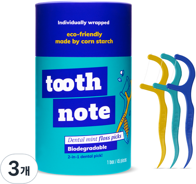 투스노트 덴탈 민트 일회용 치실, 17cm, 45개입, 3개