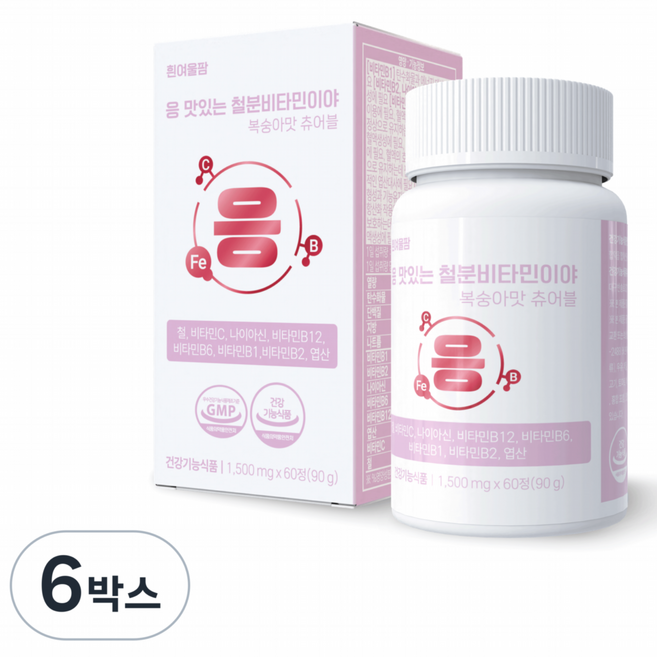 철분 엽산 츄어블 어린이 여성 임산부 변비없는 철분제 비헴철 응 맛있는 철분 비타민이야, 6박스, 60정