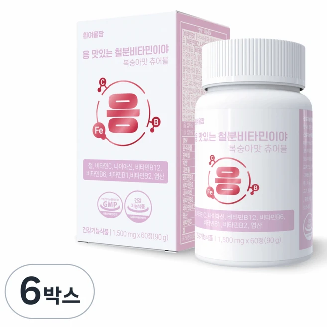 철분 엽산 츄어블 어린이 여성 임산부 변비없는 철분제 비헴철 응 맛있는 철분 비타민이야, 6박스, 60정 - 쿠팡