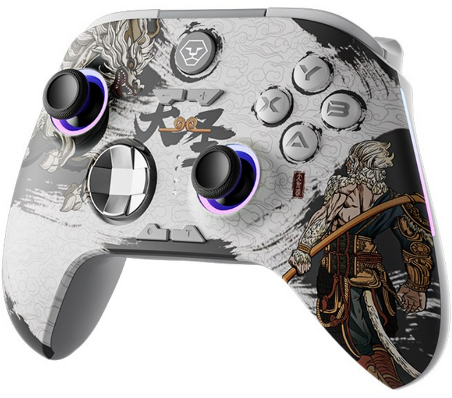 Wukong 한정판 몬스터헌터 커스텀 에디션 무선 게임패드 스위치/PC 호환 RGB 조명 진동 고감도 조이스틱 트리거 컨트롤러, 1개, 화이트