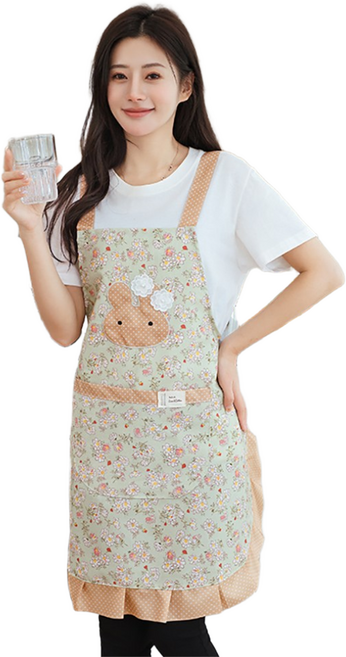 베네피온 주방 예쁜 꽃무늬 앞치마 순면, 1개, 그린
