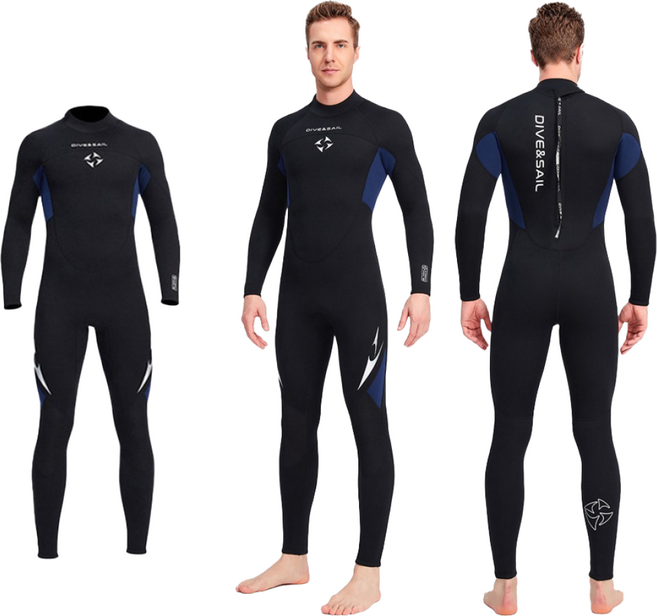 DIVE&sail 남성용 다이빙슈트 3mm 서핑수트 수영 프리다이빙 웻슈트 서핑복 잠수복, 블루
