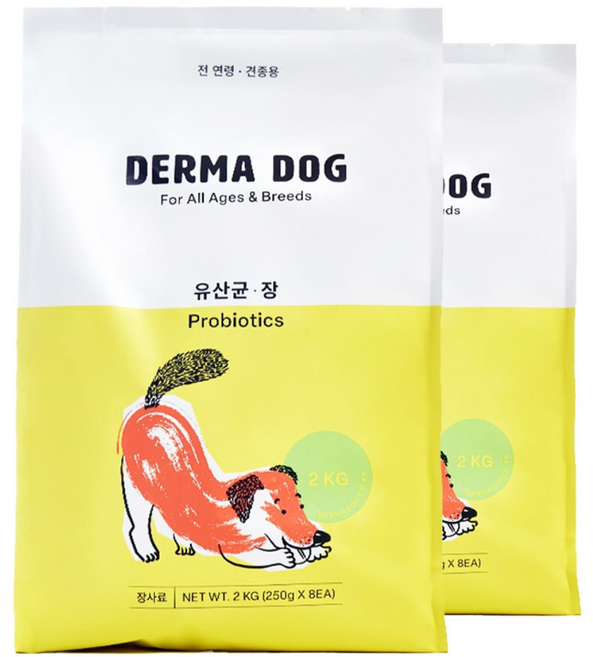더마독 강아지 기능성 사료, 장건강/유산균, 2kg, 2개
