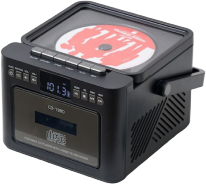 고음질 CD-1980 휴대용 CD카세트 양방향 무선 블루투스 라디오 CD플레이어 MP3 SD USB재생 카세트 테입 올드형 색상 블랙