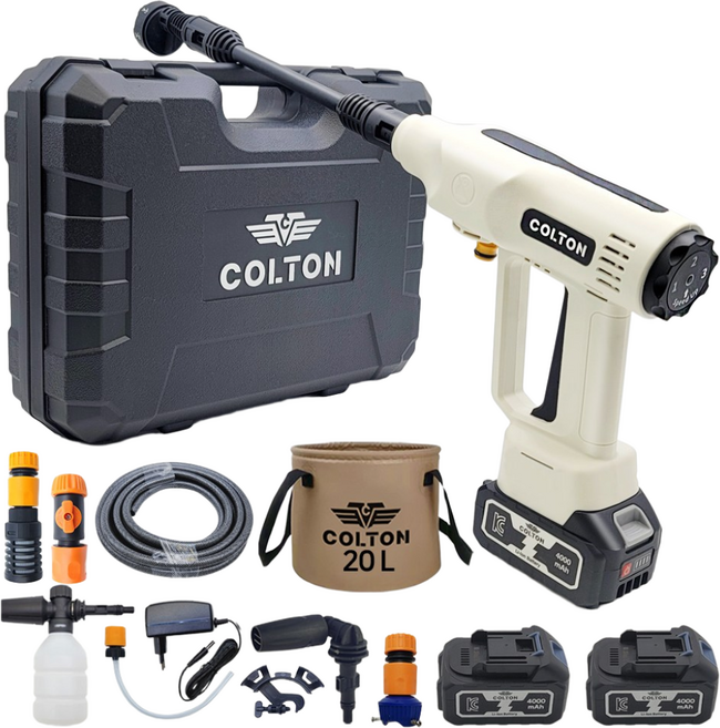 콜튼 무선 고압세척기 고압세차기 휴대용 세차기 5000mAh 20L물통, 네츄럴화이트+배터리2개, 1세트