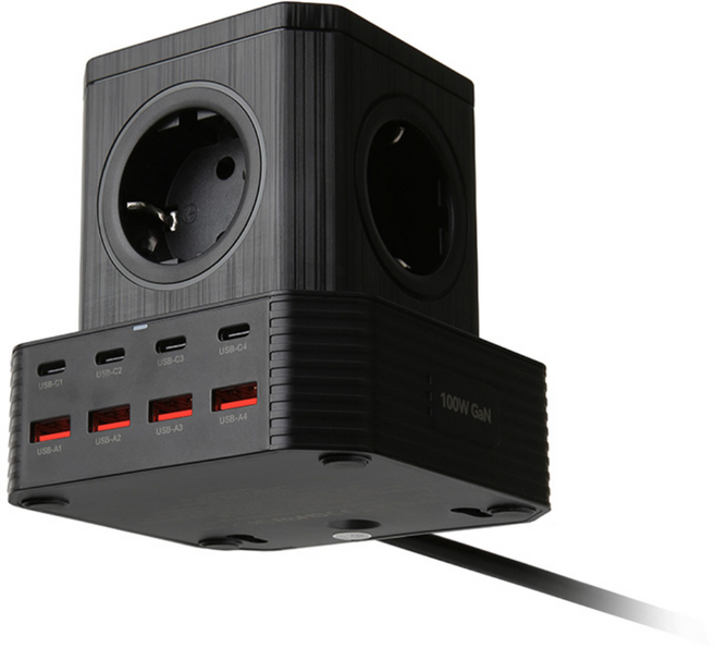 아이정 고용량 100W 초고속 PD충전기 큐브멀티탭 멀티콘센트 안전한멀티탭 집들이선물, 2m, 블랙, 1개