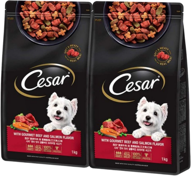시저 어덜트 강아지 건식사료, 소, 1kg, 2개