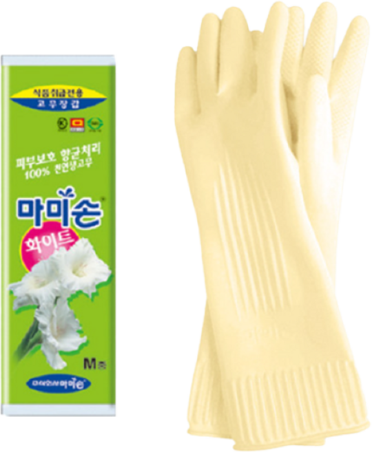 마미손 고무장갑 중형 (M) 화이트 식품 조리용, M, 1개